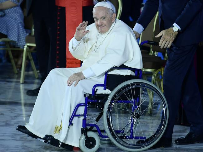 Pope Francis has been using a wheelchair following knee treatment. Picture: AFP