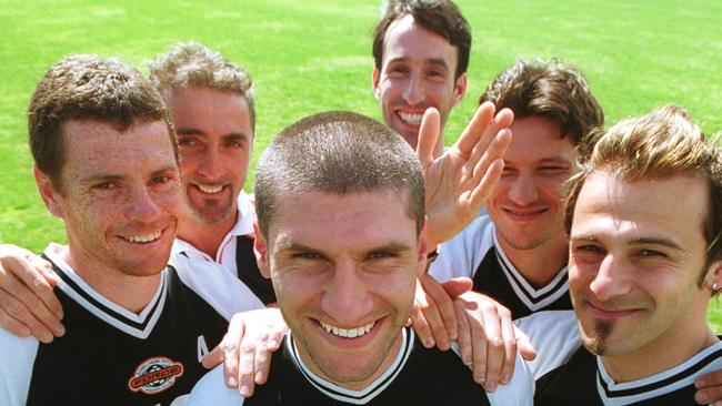 Ante Kovacevic (c) with former Adelaide City teammates Carl Veart, Claudio Pelosi, Aurelio Vidmar, Goran Lozanovski and Diego Pellegrini in September 2002.