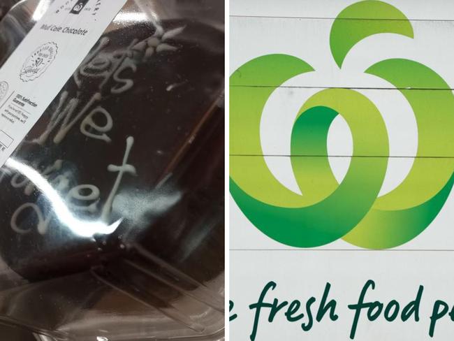 A shopper has gone viral on social media after sharing an image of an attempted Anzac Day tribute iced atop one of Woolworths’ beloved chocolate mudcakes. Picture: Reddit