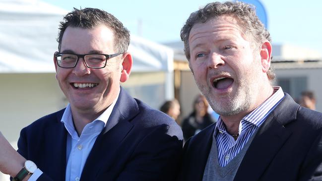 Premier Daniel Andrews at Avalon Airport for the start of work on the industrial precinct. With Linfox Executive Director David Fox. Picture: Mike Dugdale