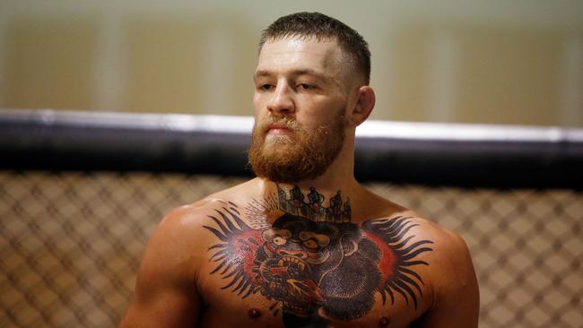 Conor McGregor trains during an open workout at his gym ahead of the Nate Diaz rematch.