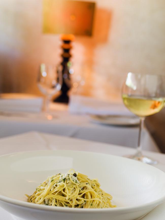 Tagliolini with crab at Cafe Di Stasio.