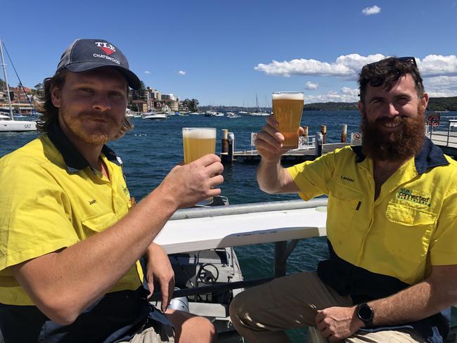 (Left to right) Josh Vaughan, Manly and Lachlan O'Rourke, Freshwater, at the Wharf Bar. Picture: Jim O'Rourke