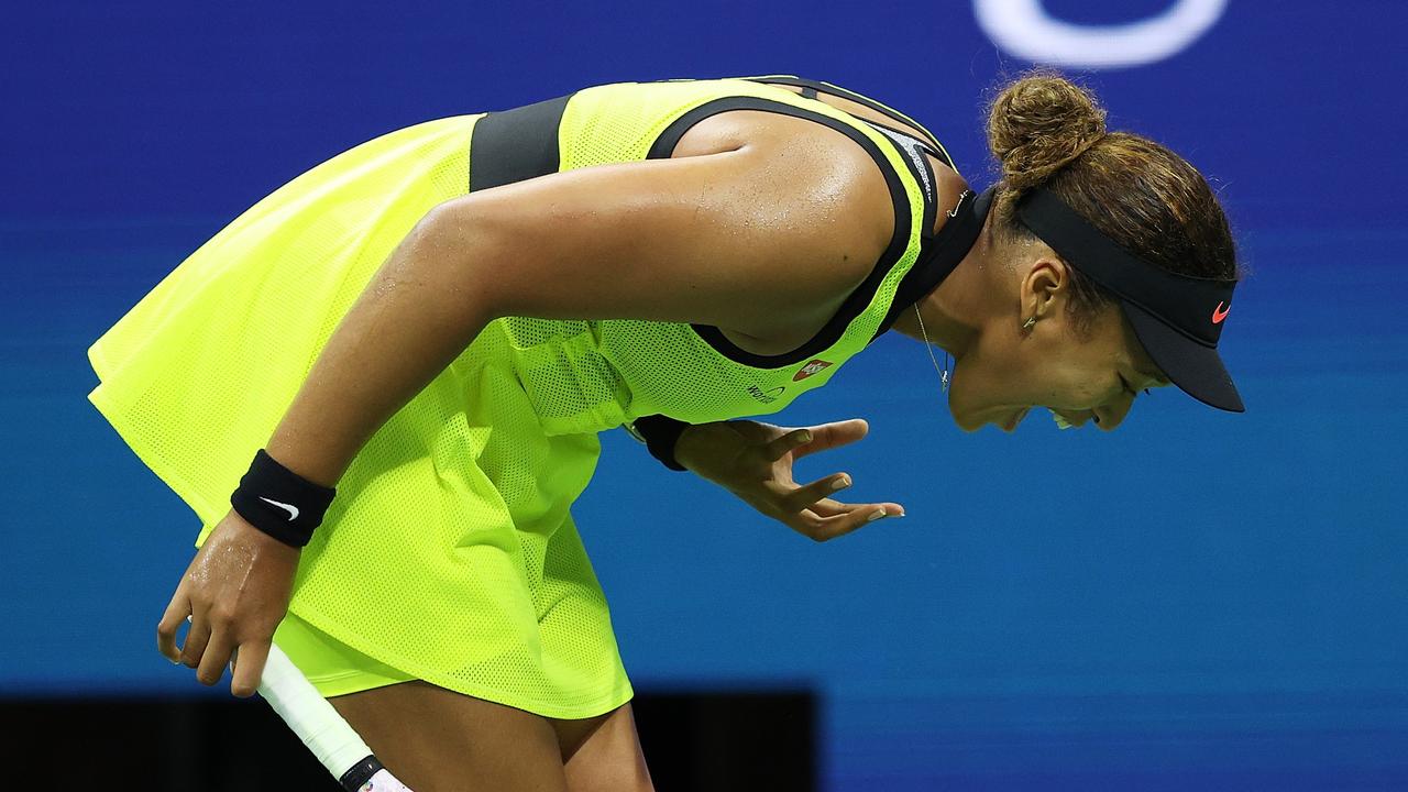 Reigning US Open champion Naomi Osaka reacts during her defeat to Canada’s Leylah Fernandez. Photo: Getty Images