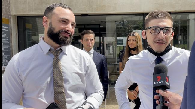 Rapper Chillinit (right) with lawyer Ahmed Dib (left) outside Sutherland Local Court on a during a previous appearance. Picture: Eliza Barr