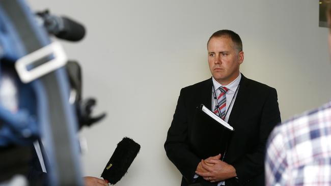 Detective Inspector Doug Rossiter is pictured giving a press conference at Bellerive Police Station regarding the suspicious death of Jarrod Turner of Gagebrook. Picture: MATT THOMPSON