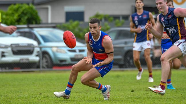 Luke Morgan takes a mark for Centrals Trinity Beach Bulldogs. Picture: Brett Pascoe