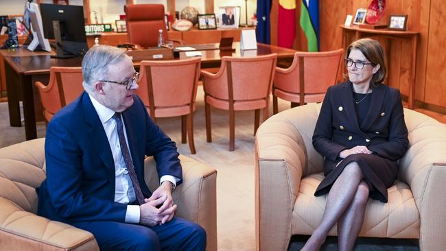 Bullock market: Anthony Albanese unveils Philip Lowe’s replacement at the RBA, Michele Bullock. Picture: NCA NewsWire / Martin Ollman