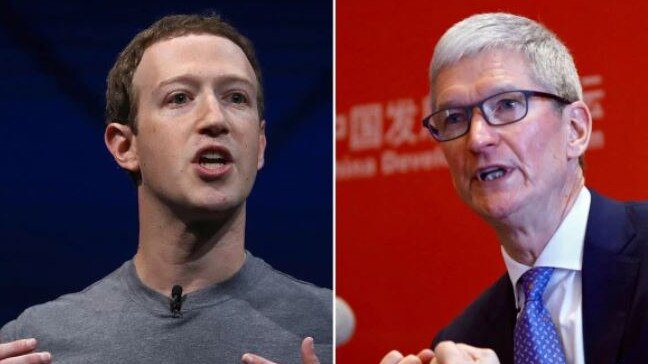 FAcebook’s Mark Zuckerberg (left) and Apple’s Tim Cook (right) are locked in an increasingly intense rivalry.