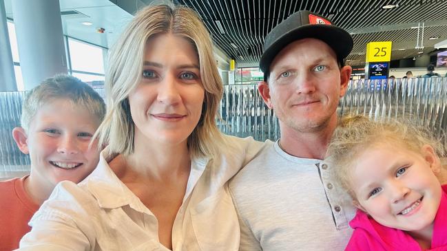 Mackay resident Caitlin Harvey, her partner Chris and two children Kyron and Everlee had a nightmarish journey back to Mackay after their flight was cancelled. Picture: Contributed