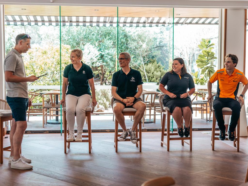 David Garrido with Anna Marsden, Managing Director, Great Barrier Reef Foundation; Cedric Robillot, Executive Director, Reef Restoration and Adaptation Program; Kim Wilson, Director of Sustainability, McLaren Racing; Oscar Piastri, McLaren Formula 1 Team driver. Picture: McLaren Racing