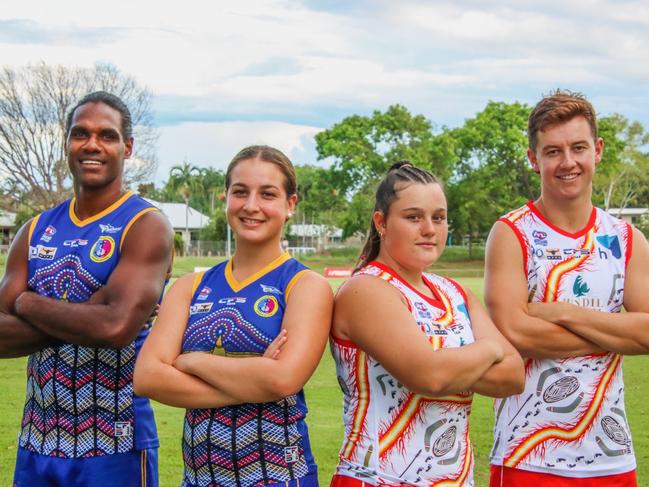 Wanderers players Mitchell Taylor and Ivana Schober with Waratah's Kierra Zerafa and Joel Crocker. Picture: Waratah Football Club.