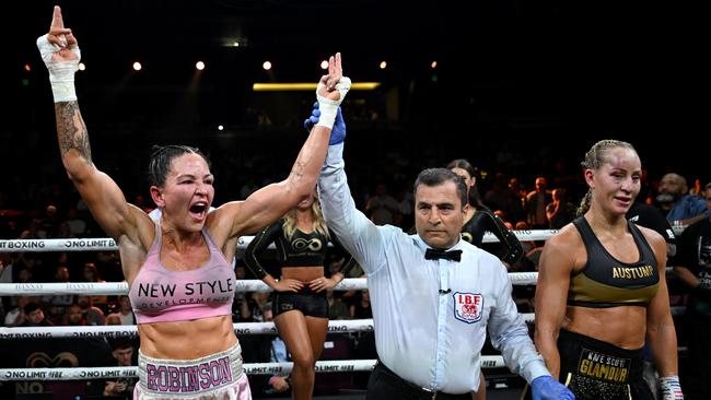 Robinson celebrated the deserved victory. Photo: No Limit Boxing/Gregg Porteous