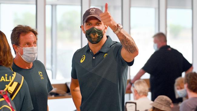 Olympian Kyle Chalmers at Darwin Airport. Picture: Julianne Osborne