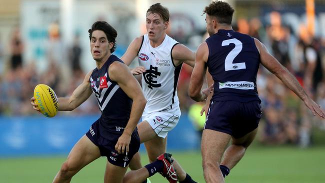 Adam Cerra in action during the AFL Marsh Community Series. Picture: AAP Image/Richard Wainwright.