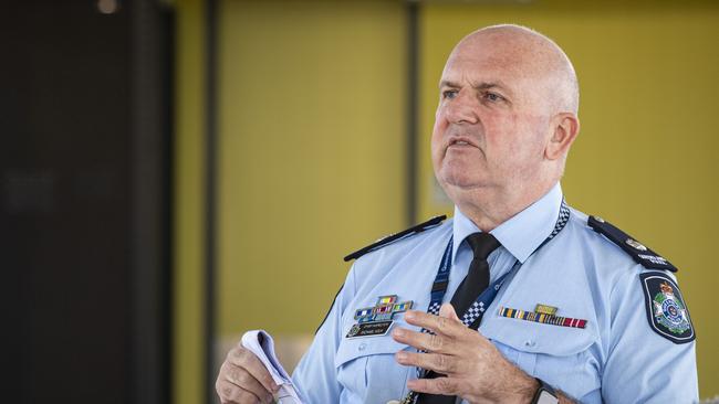 Chief Inspector Michael Volk talks to media about Project Booyah youth program in Toowoomba at Denise Kable Youth Services Centre, Tuesday, March 12, 2024. Picture: Kevin Farmer