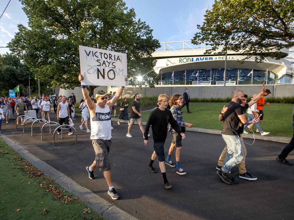 Marching to the Australian Open on Friday night. Picture: David Geraghty