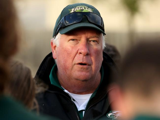 Airport West coach Geoff Maddern calls the shots. Picture: Stuart Milligan