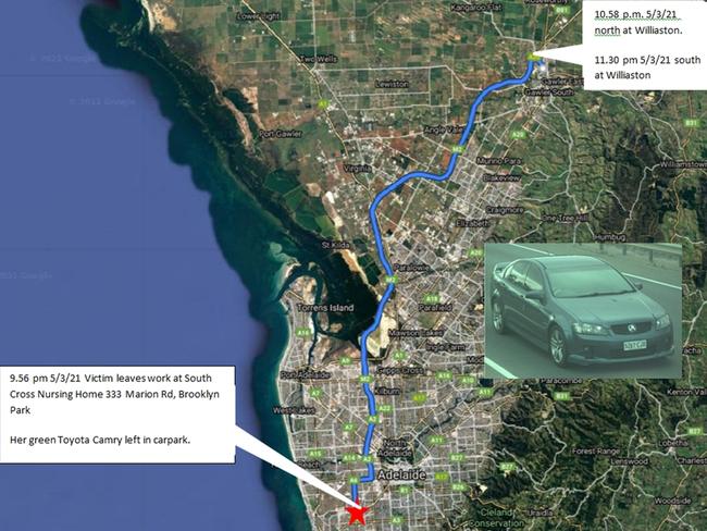 This map shows the probable movements of Jasmeen’s alleged killer on Friday, March 5. Picture: SA Police