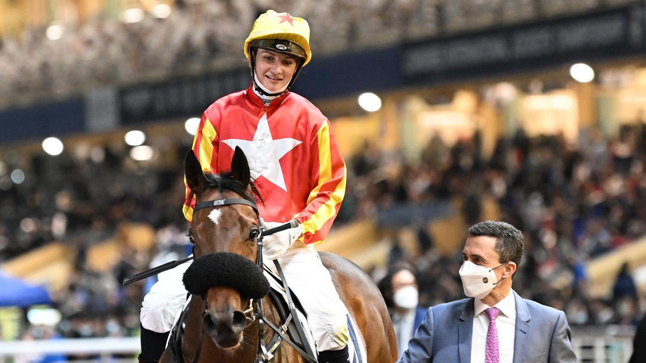 Star jockey Jamie Kah rides her first winner in Hong Kong for the legendary Douglas Whyte. Picture: Grant Peters - Trackside Photography.