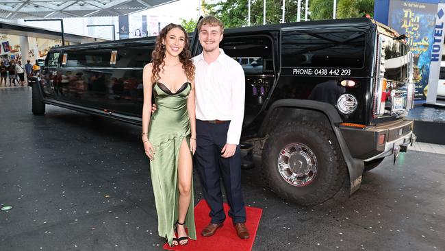 Ebony Killin and Xavier Berthun arrive at the Mount St Bernard College senior formal evening, held at the Pullman Reef Hotel Casino. Picture: Brendan Radke