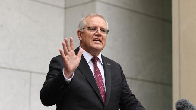 Prime Minister Scott Morrison at a press conference at Parliament House. Picture: NCA NewsWire/Gary Ramage