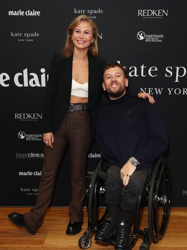 Grace Tame and Dylan Alcott at the marie claire International Women's Day breakfast. Photo: Don Arnold/WireImage