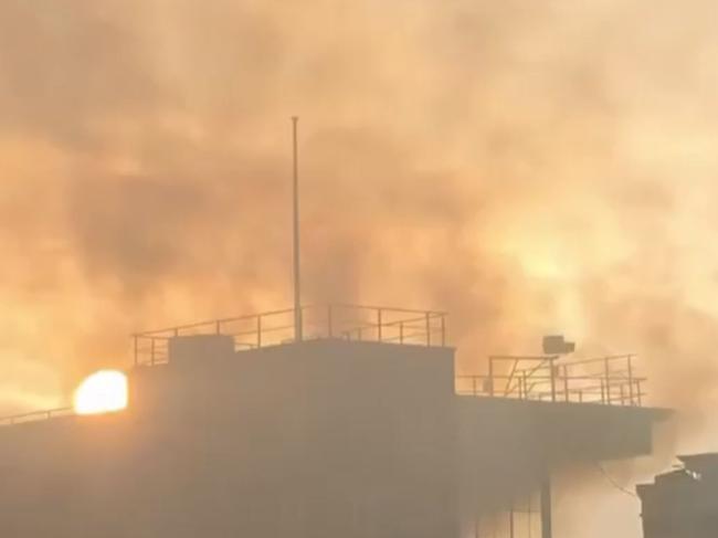 Smoke from the blaze fills the sky at Caulfield Racecourse. Picture: 9 News