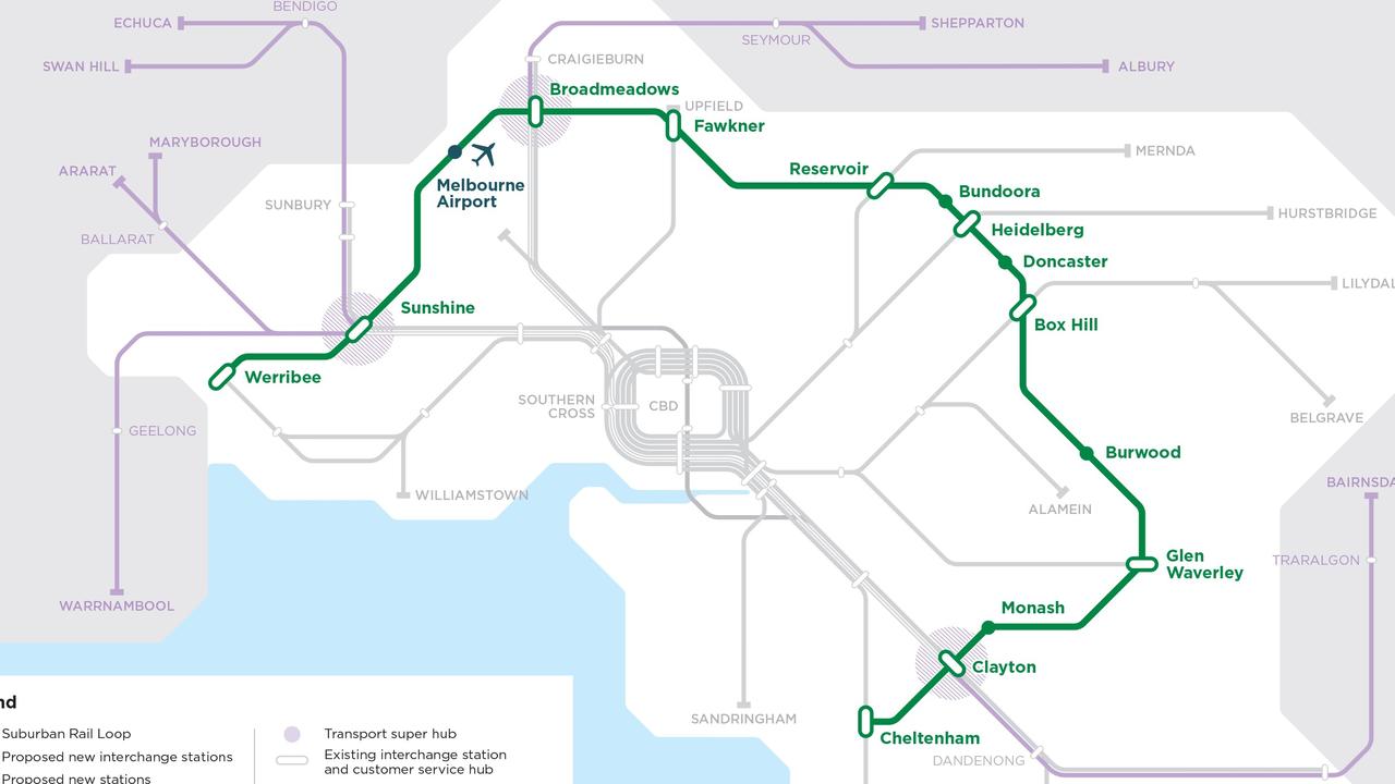 A map of the Suburban Rail Loop’s current planned route.