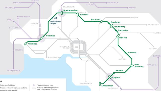 A map of the Suburban Rail Loop’s current planned route.