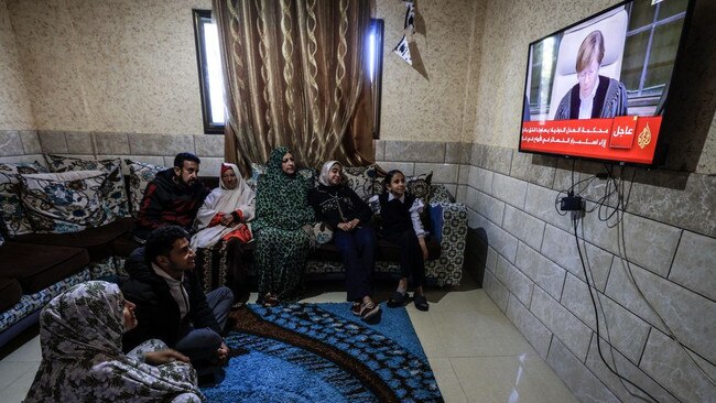 A Palestinian family in Gaza watched a United Nations court in The Hague judge Israel’s actions in the enclave. Picture: AFP/Getty Images