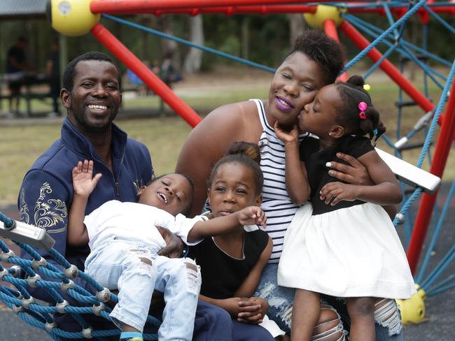 Former Sierra Leone track star Sandy Walker with his partner Christiana and children Sandy II, 2, Annabell, 5 and Alisha, 3.