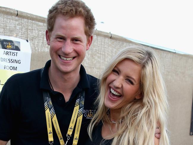 LONDON, ENGLAND - SEPTEMBER 14: Prince Harry with Ellie Goulding backstage at the Invictus Games Closing Ceremony during the Invictus Games at Queen Elizabeth park on September 14, 2014 in London, England. The International sports event for 'wounded warriors', presented by Jaguar Land Rover was an idea developed by Prince Harry after he visited the Warrior Games in Colorado USA. The four day event has brought together thirteen teams from around the world to compete in nine events such as wheelchair basketball and sitting volleyball. (Photo by Chris Jackson/Getty Images)