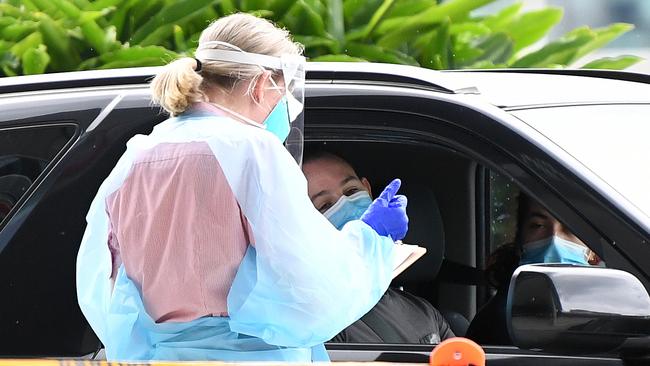 A Covid-19 drive through clinic in Bowen Hills. Picture: Dan Peled