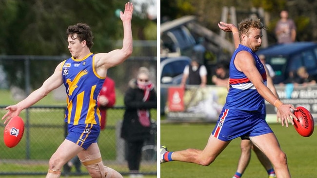 Somerville’s Tom Murphy (left) and Mornington spearhead Jackson Calder will be key players in Saturday’s MPFNL Division 2 grand final.