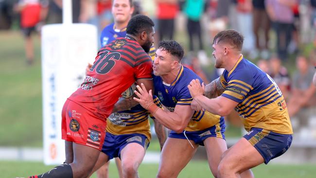 Hit up for Sherwin Tanabi. Picture: DC Sports Photography. NRRRL Round Six, 1st Grade. Byron Bay Red Devils vs Mullumbimby Giants at Red Devil Park, 12 May 2024