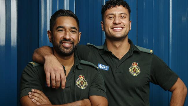 Paramedics Johann Cupidon, 32, and Masih Safi, 27, at London Ambulance Service headquarters in Waterloo. Picture: Hollie Adams for National News Network