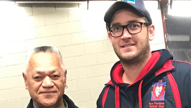 Sports chaplain Pierre Uri (left) with Rye coach Josh Moore.