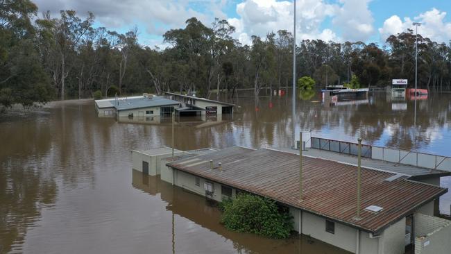 A drone view of the Shepparton Swans football club after the floods. Picture: Ty Sutherland.