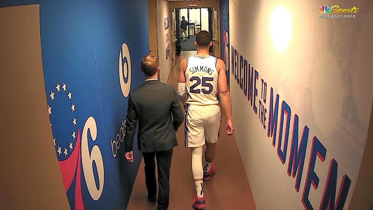 Simmons was ruled out of the rest of the game with back tightness.