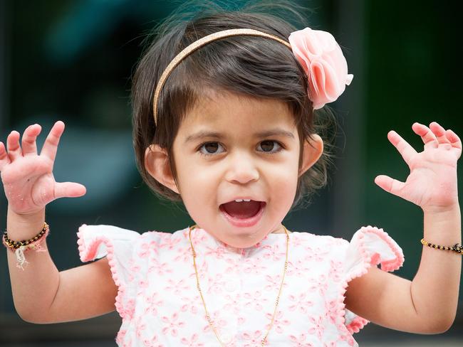 Aradhya has started to walk on her own in the past week. Picture: Mark Stewart