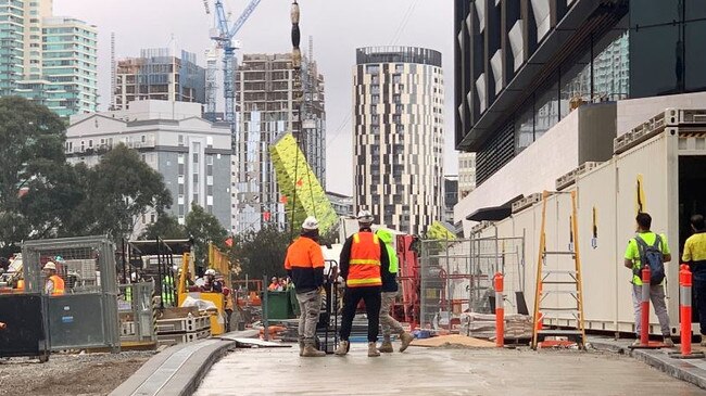 A rescue operation is underway after a crane fall in Southbank. Picture: Brianna Travers