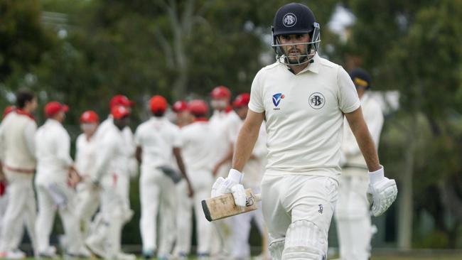 VSDCA: Brunswick captain-coach Karl Mayne loses his wicket. Picture: Valeriu Campan