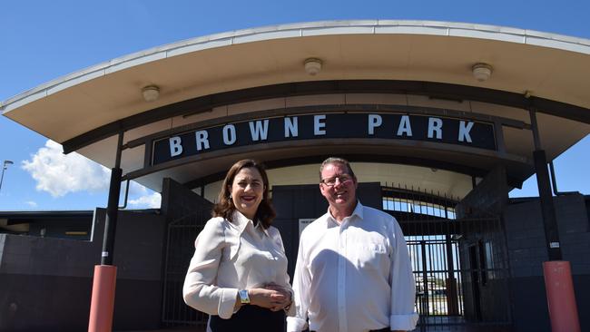 Queensland Premier Anastasia Palaszczuk and Member for Rockhampton Barry O'Rourke at Browne Park last year.