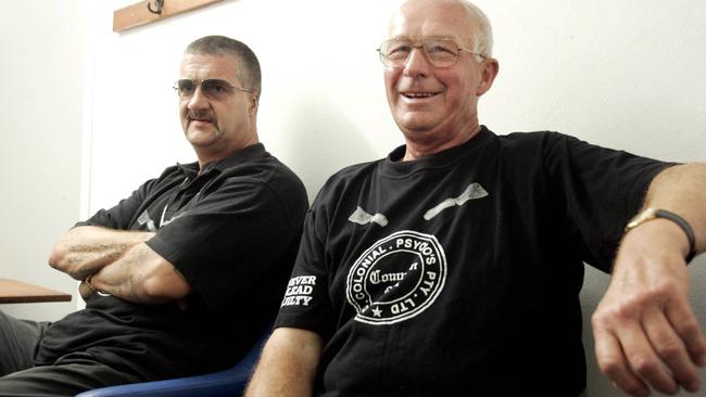 Partners in talking about crime: Rogerson (right) with Mark ‘Chopper’ Read before a ‘Wild Colonial Psychos’ performance.<i/>Picture: Sam Ruttyn