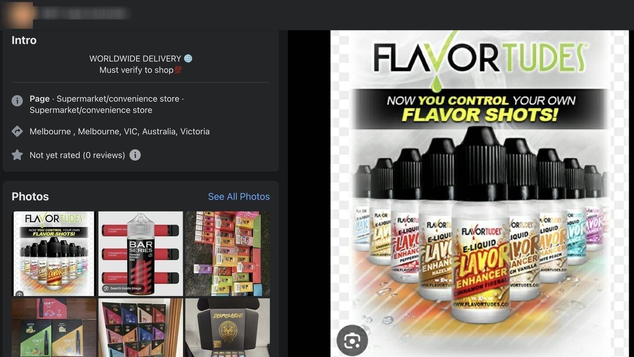 Screengrabs of Facebook pages that were selling vapes online, Picture: Facebook