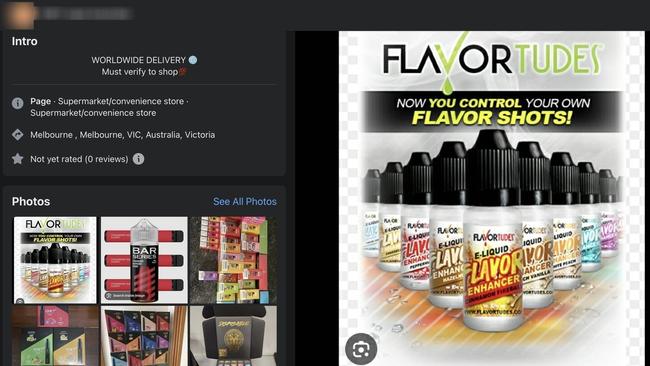 Screengrabs of Facebook pages that were selling vapes online, Picture: Facebook