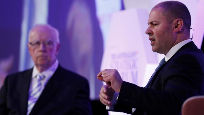 Treasurer Josh Frydenberg in conversation with The Australian’s Editor-at-large Paul Kelly. Picture: Nikki Short