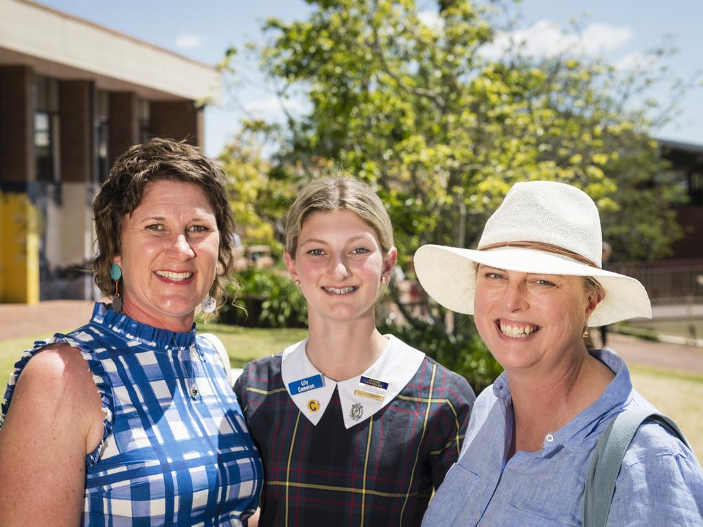 At Fairholme College Spring Fair are (from left) Jacqui Cameron, Lily Cameron and Leisl Coggan, Saturday, October 21, 2023. Picture: Kevin Farmer