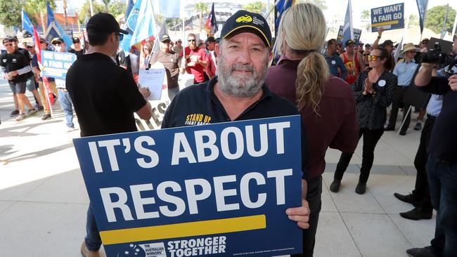 Council workers on strike after pay negotiations with Gold Coast City Council broke down. Picture: Richard Gosling